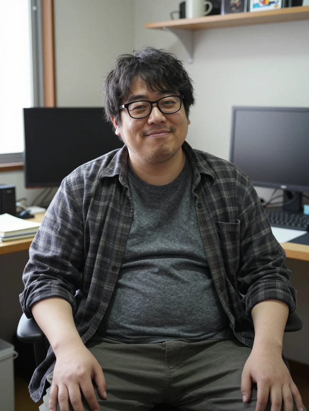 眼鏡とチェックシャツ姿で、穏やかに笑う恰幅のよいゲンP