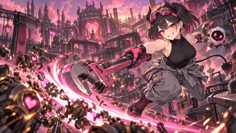 魔界の工業都市で、ピンクのゴーグルとレンチを携える小悪魔技師リリム